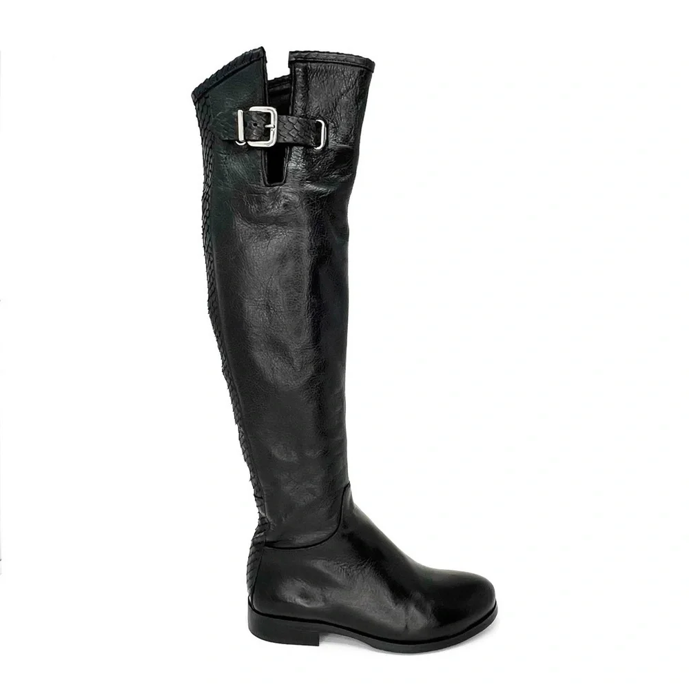 Ron White Boots Size 4.5 Piper Over The Knee OTK Black Leather Snake Pattern New
